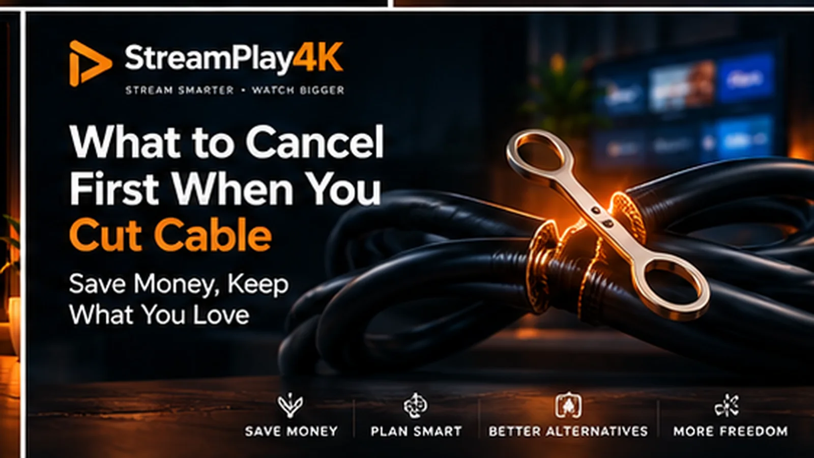 Cut cable illustration representing the transition from cable television to streaming.